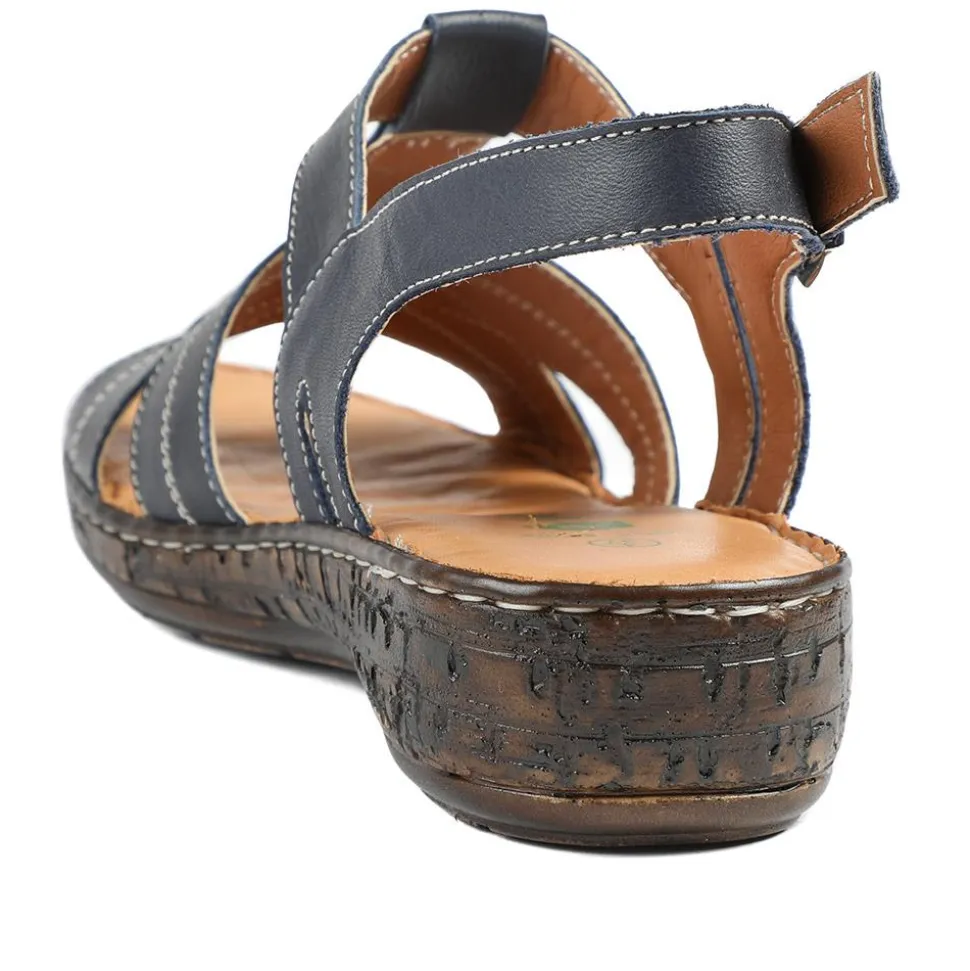 Wide Fit Leather Slingback Sandals - Navy