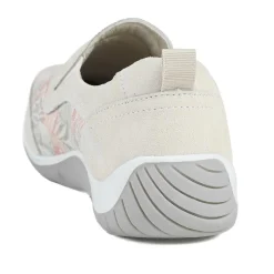 Wide Fit Leather Slip On Comfort Trainers - BEIGE FLORAL