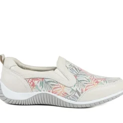 Wide Fit Leather Slip On Comfort Trainers - BEIGE FLORAL
