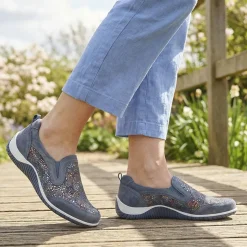 Wide Fit Leather Slip On Comfort Trainers - Blue Multi