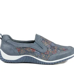 Wide Fit Leather Slip On Comfort Trainers - Blue Multi