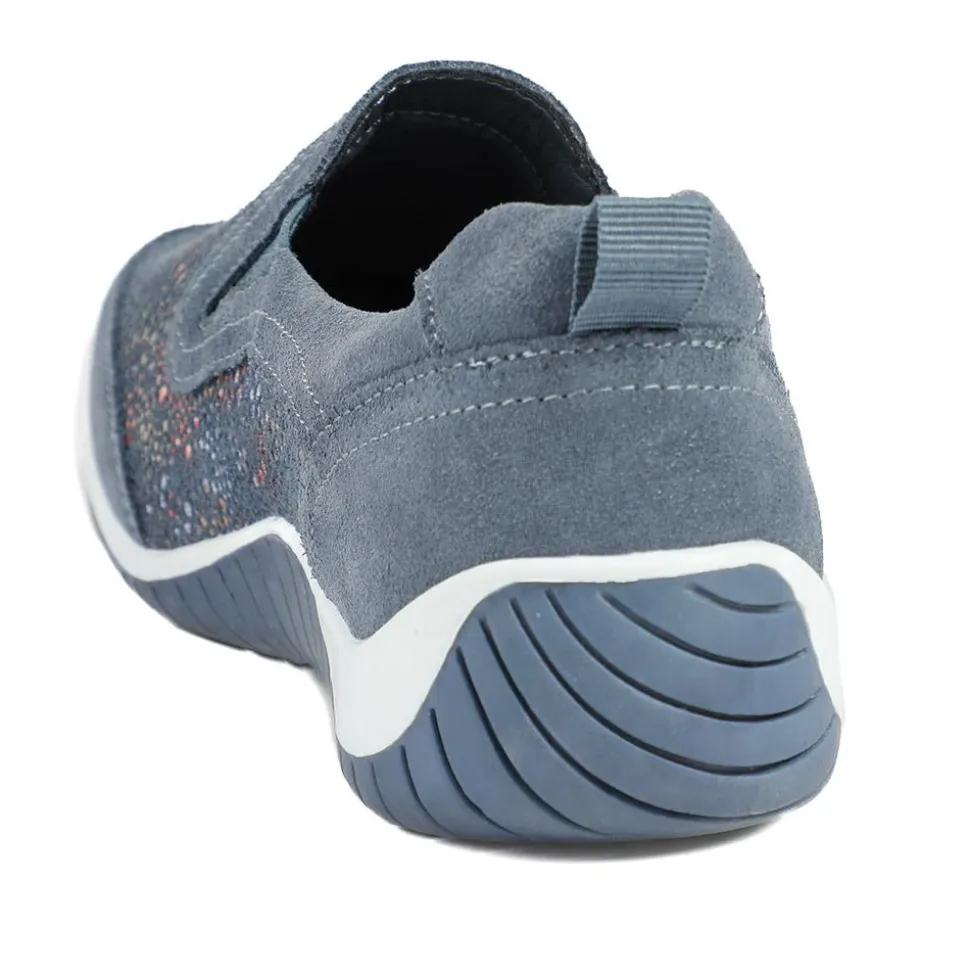 Wide Fit Leather Slip On Comfort Trainers - Blue Multi