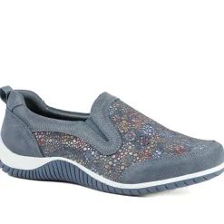 Wide Fit Leather Slip On Comfort Trainers - Blue Multi