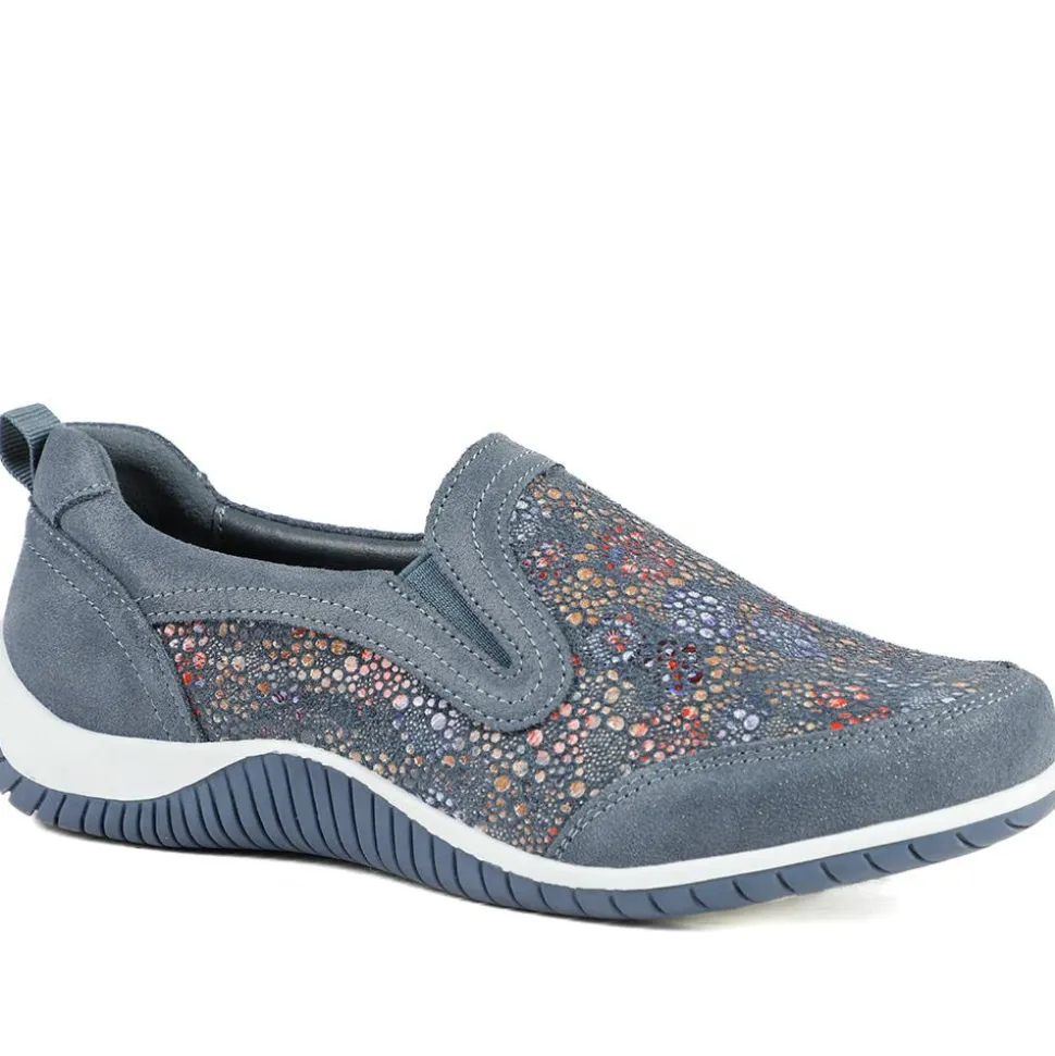 Wide Fit Leather Slip On Comfort Trainers - Blue Multi