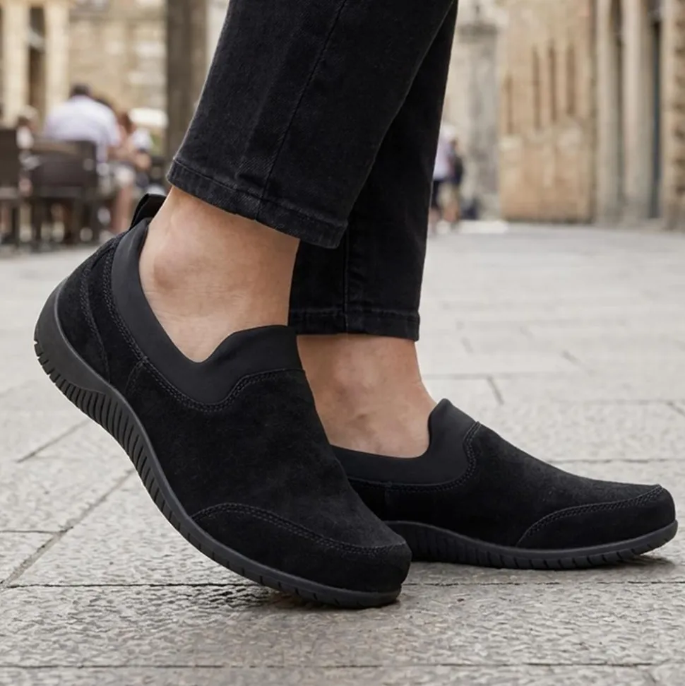 Wide-Fit Leather Slip-On Shoes - Black