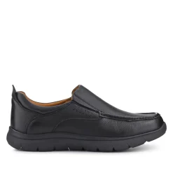 Wide Fit Leather Slip-On Shoes - Black