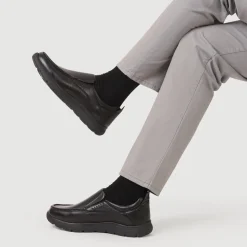 Wide Fit Leather Slip-On Shoes - Black
