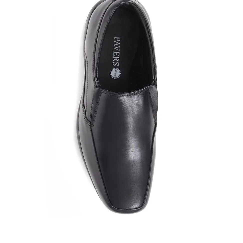 Wide Fit Leather Slip On Shoes - Black