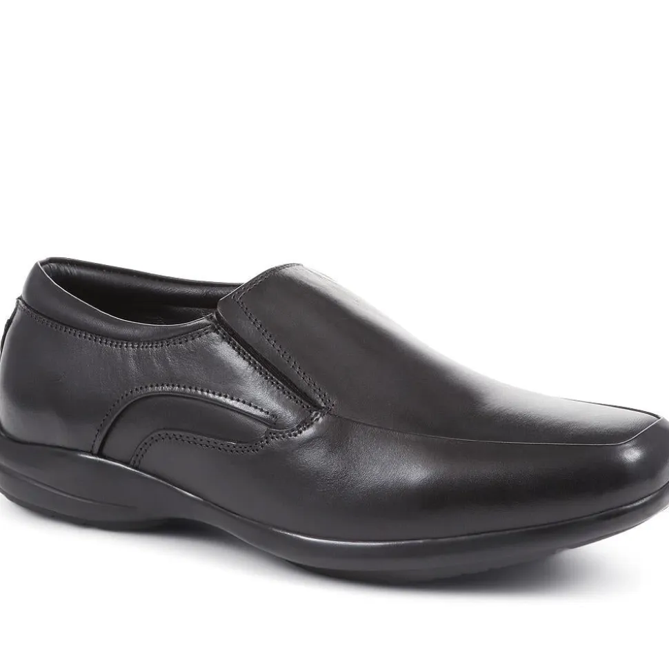 Wide Fit Leather Slip On Shoes - Black