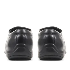 Wide Fit Leather Slip On Shoes - Black