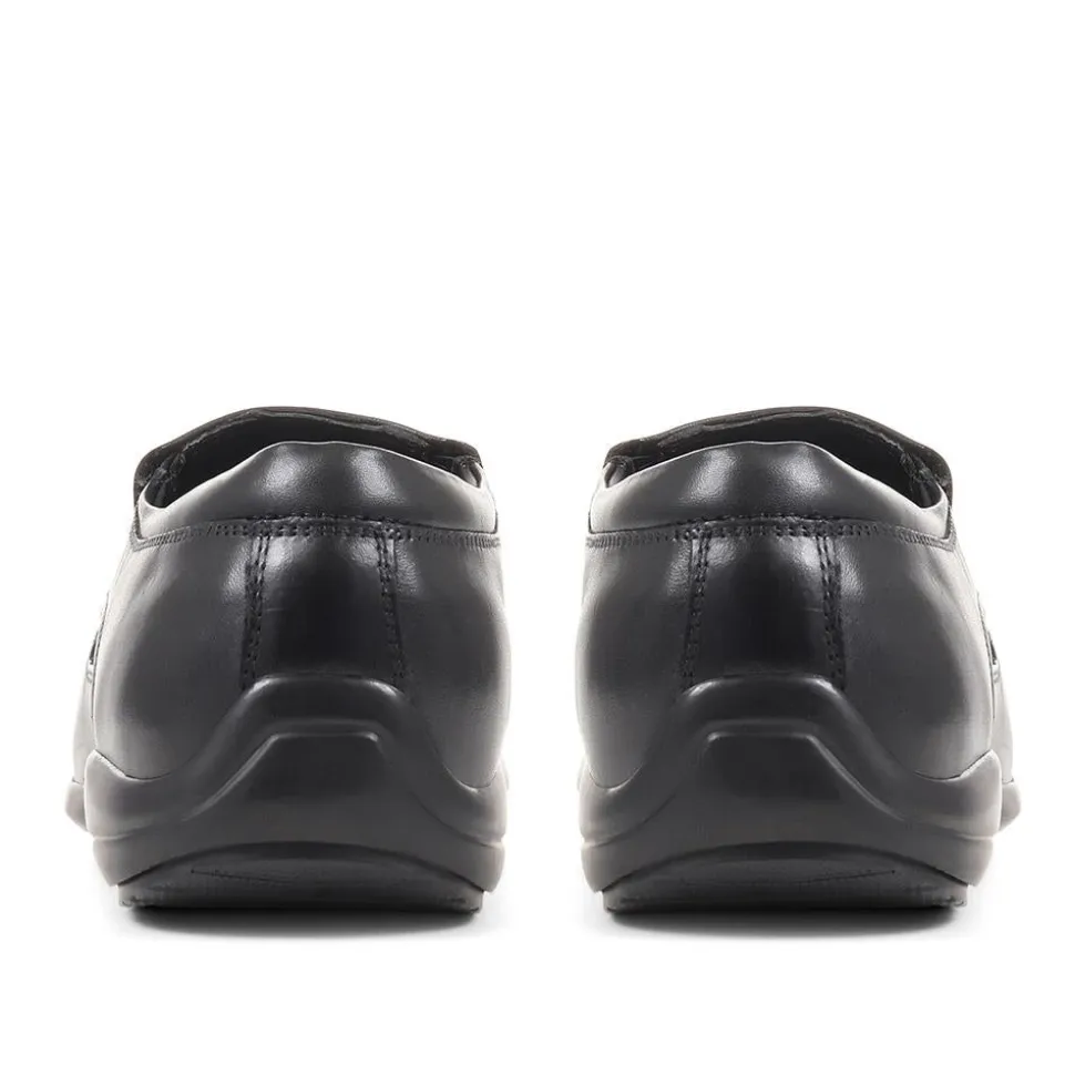 Wide Fit Leather Slip On Shoes - Black