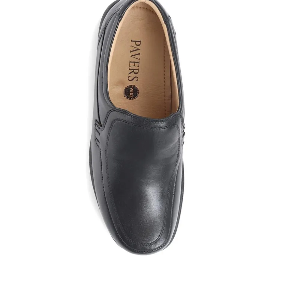 Wide Fit Leather Slip-On Shoes - Black