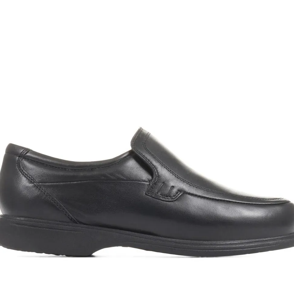 Wide Fit Leather Slip-On Shoes - Black