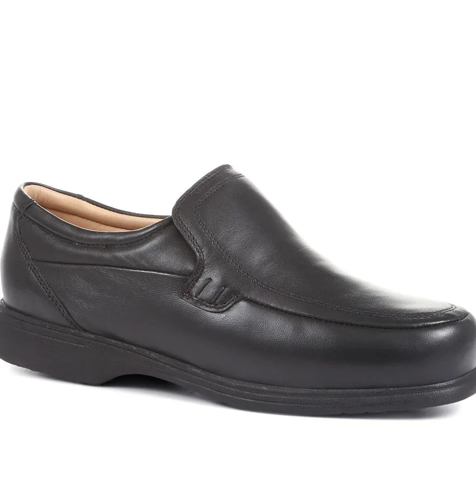 Wide Fit Leather Slip-On Shoes - Black