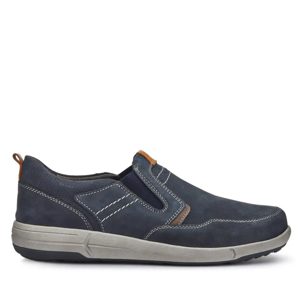 Wide-Fit Leather Slip-On Shoes - Navy