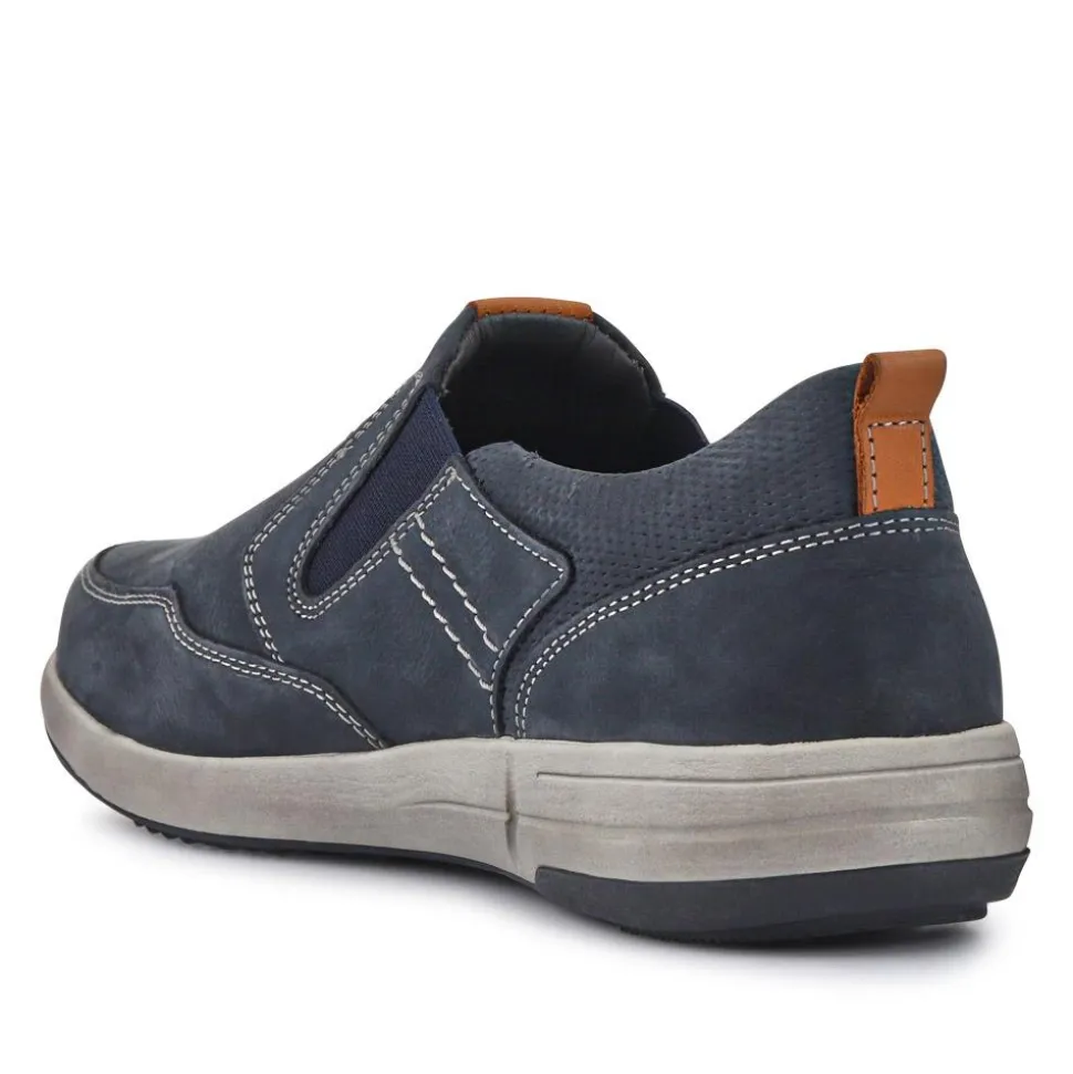 Wide-Fit Leather Slip-On Shoes - Navy