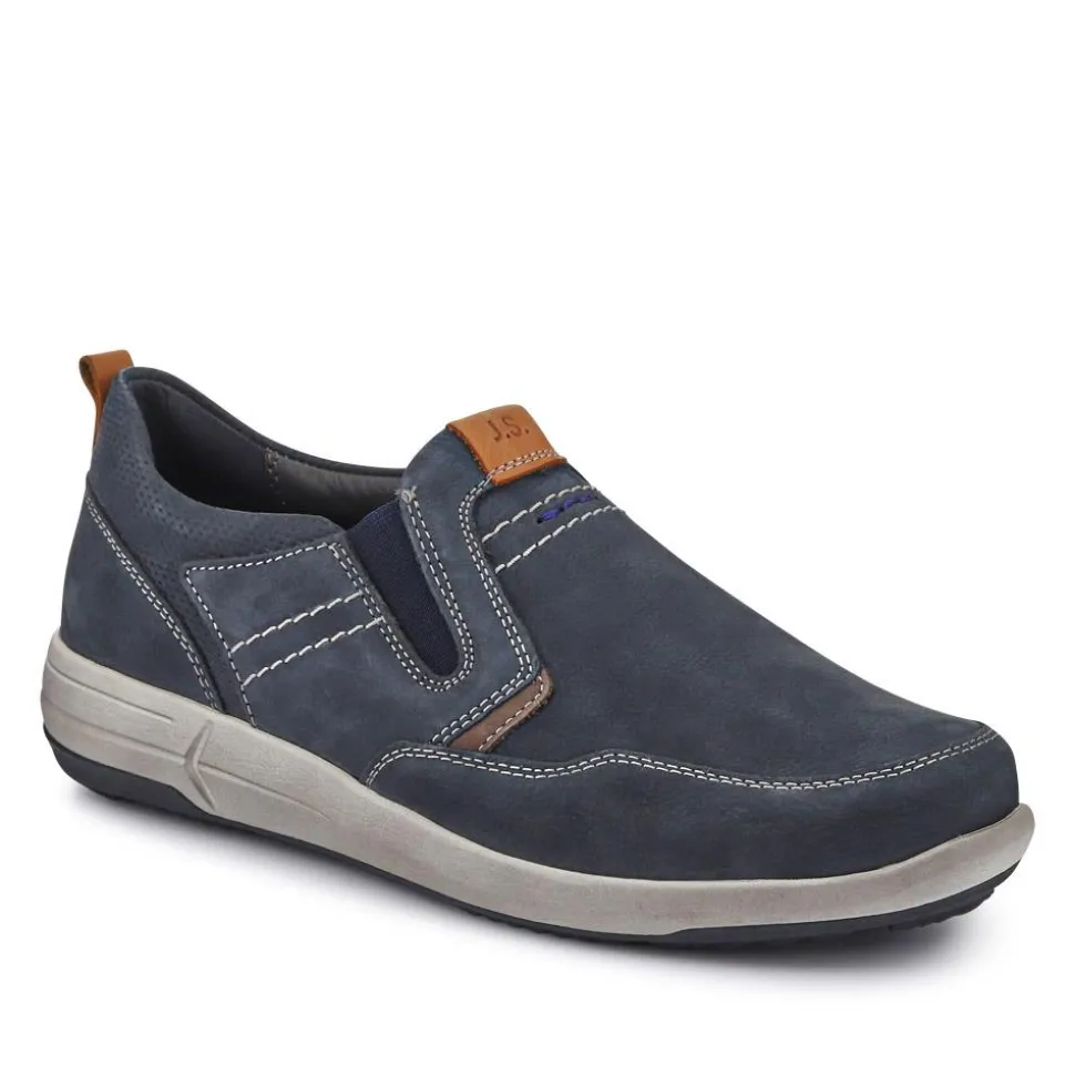 Wide-Fit Leather Slip-On Shoes - Navy