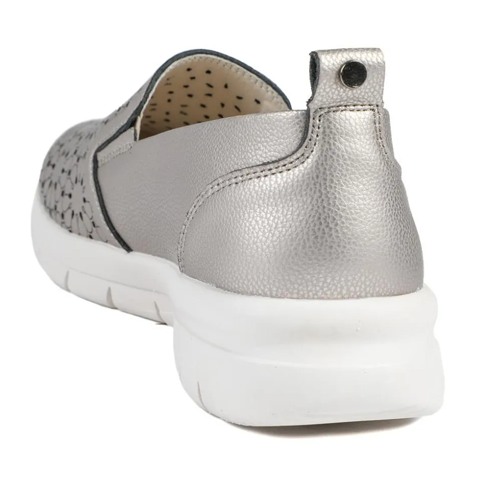 Wide Fit Leather Slip-On Shoes - Pewter