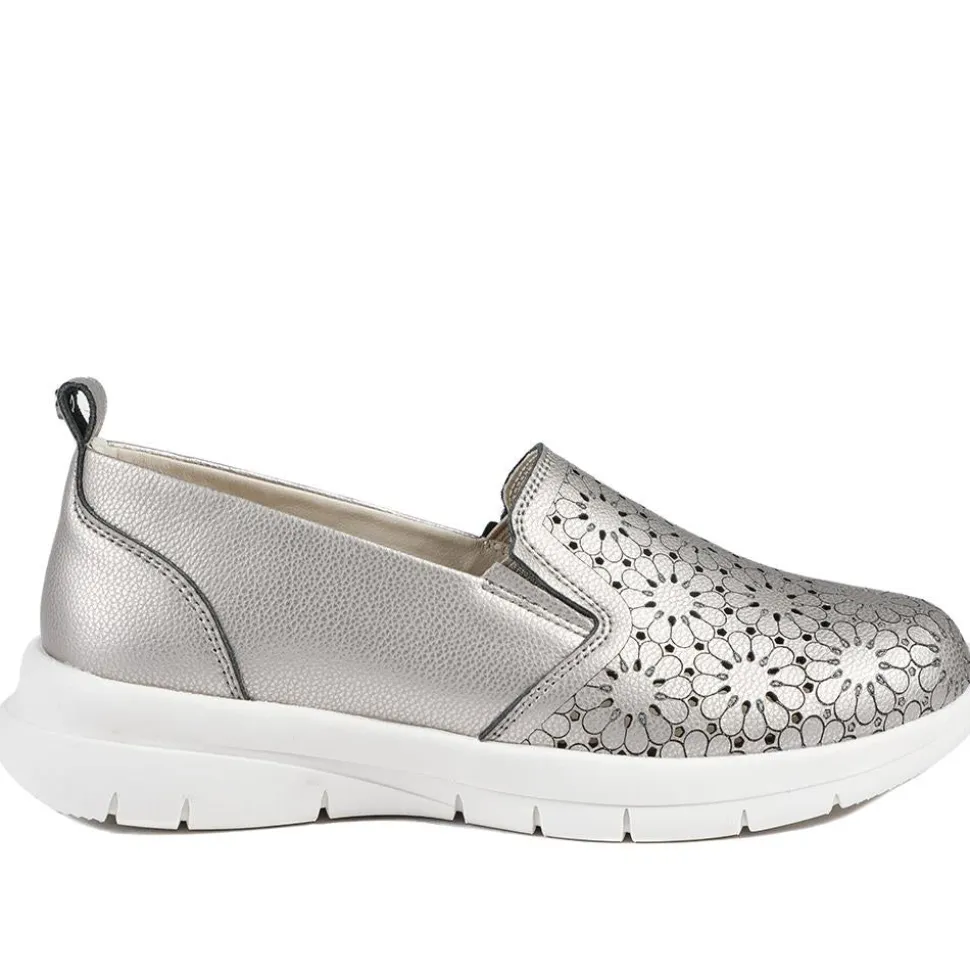 Wide Fit Leather Slip-On Shoes - Pewter