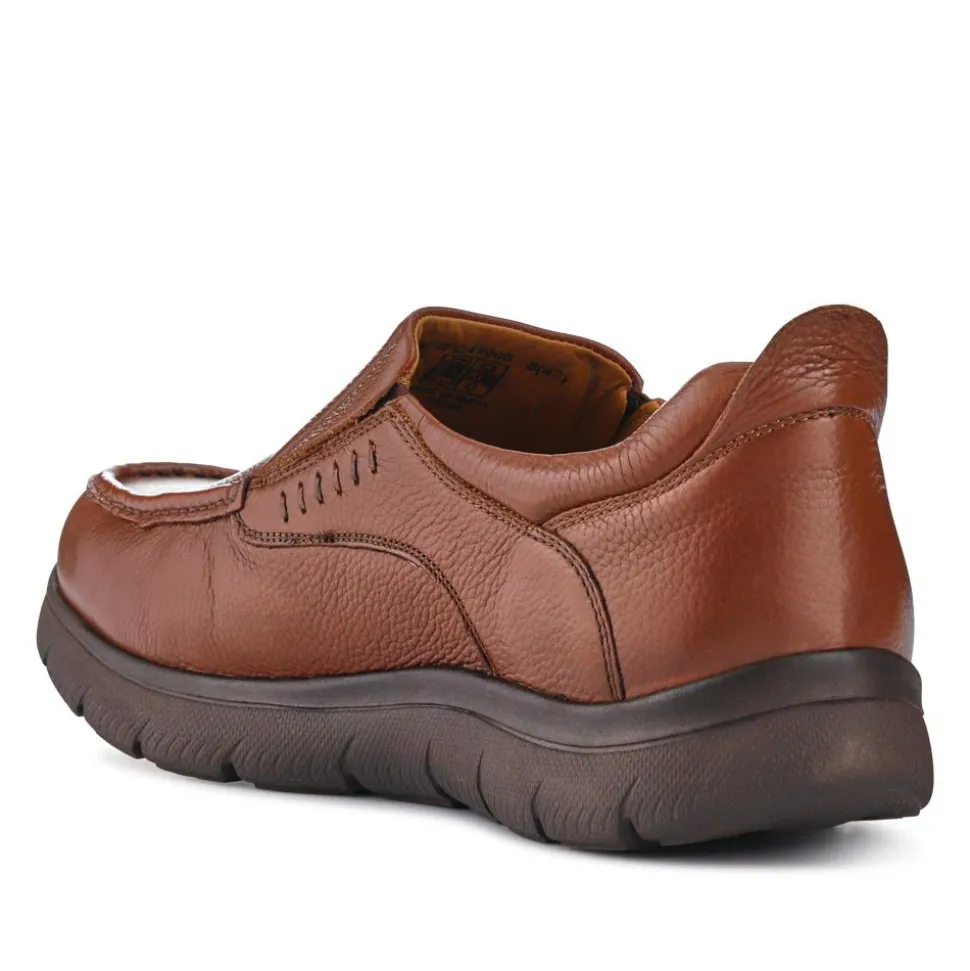 Wide Fit Leather Slip-On Shoes - Tan