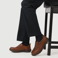 Wide Fit Leather Slip-On Shoes - Tan