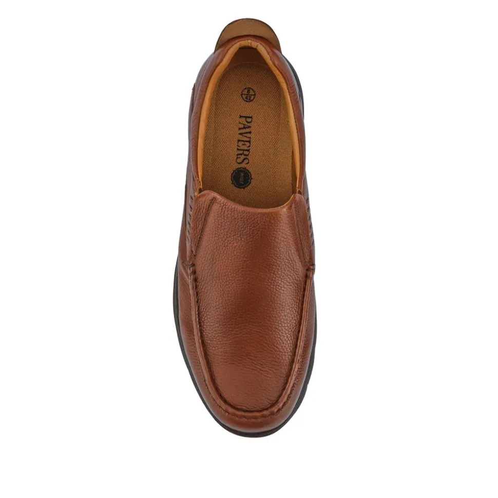 Wide Fit Leather Slip-On Shoes - Tan