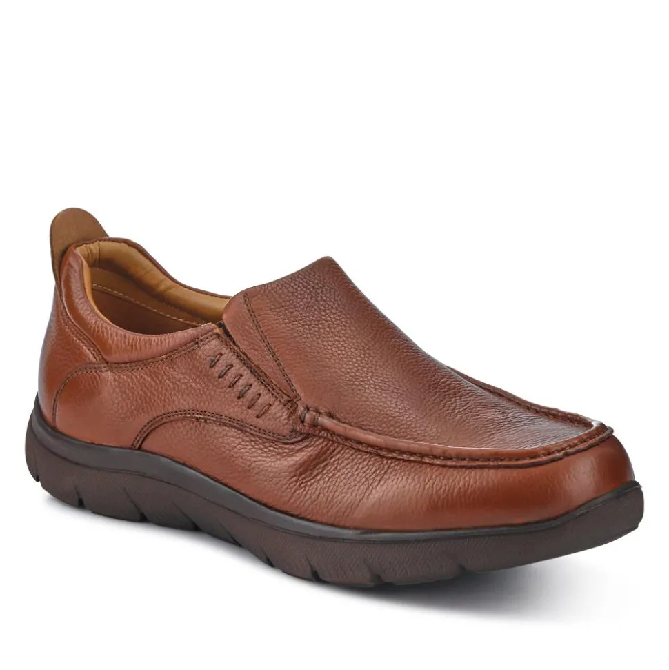 Wide Fit Leather Slip-On Shoes - Tan