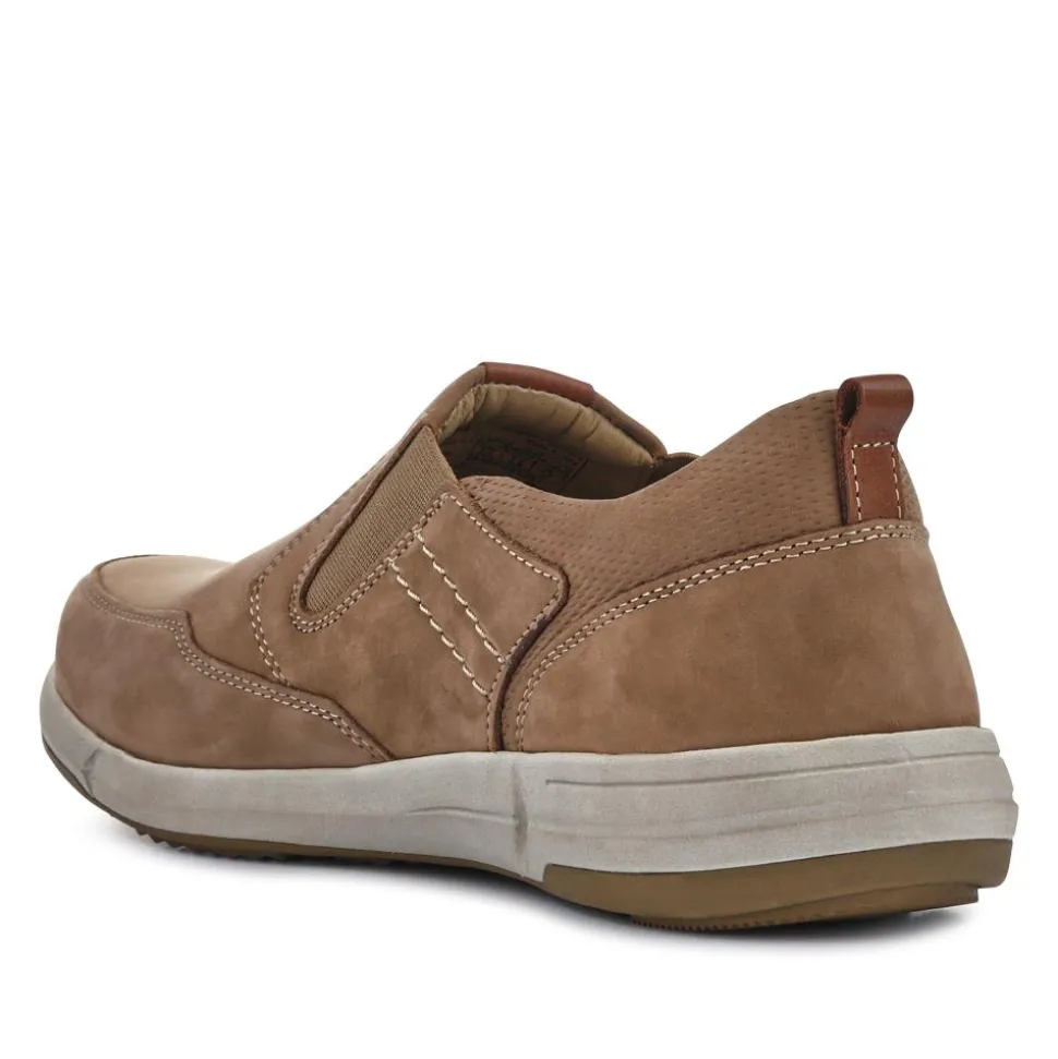 Wide-Fit Leather Slip-On Shoes - Taupe