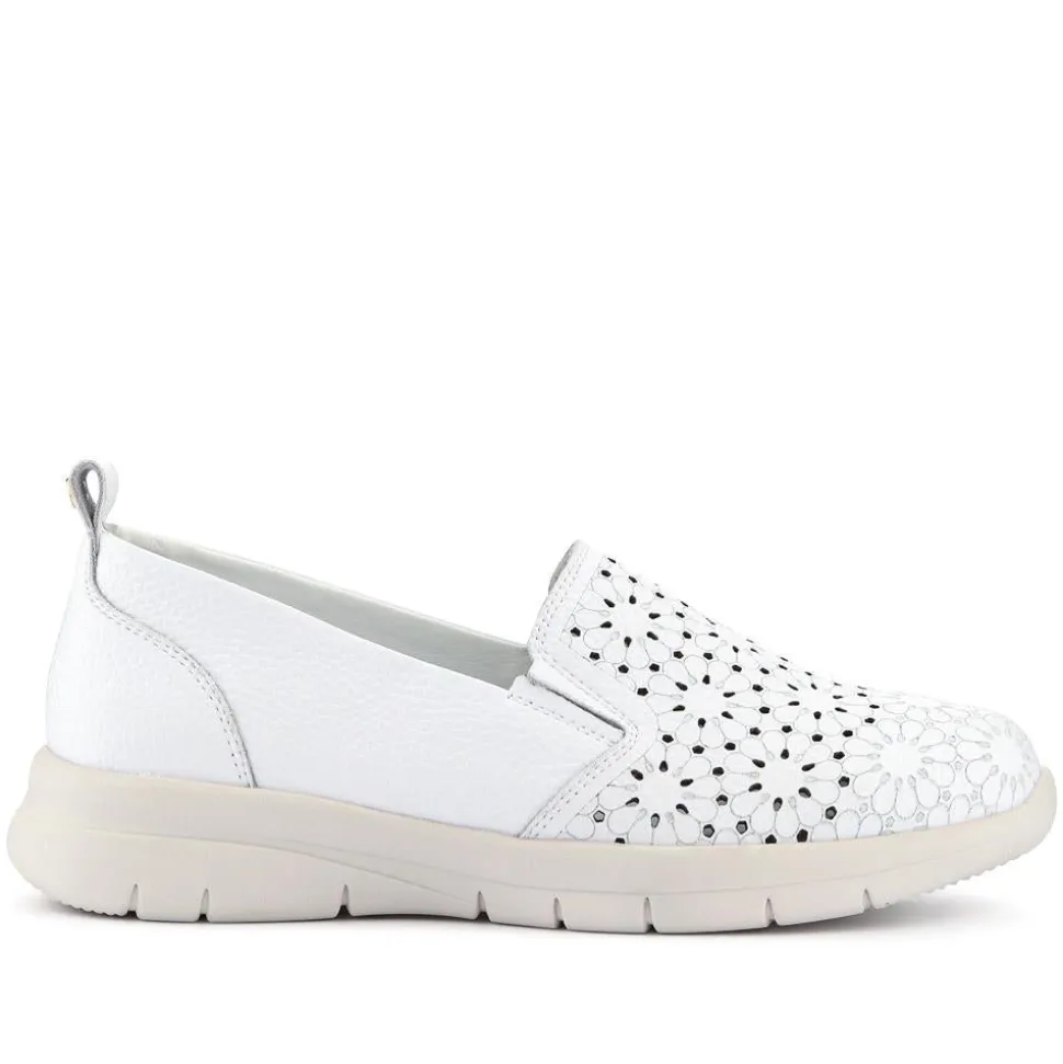 Wide Fit Leather Slip-On Shoes - White