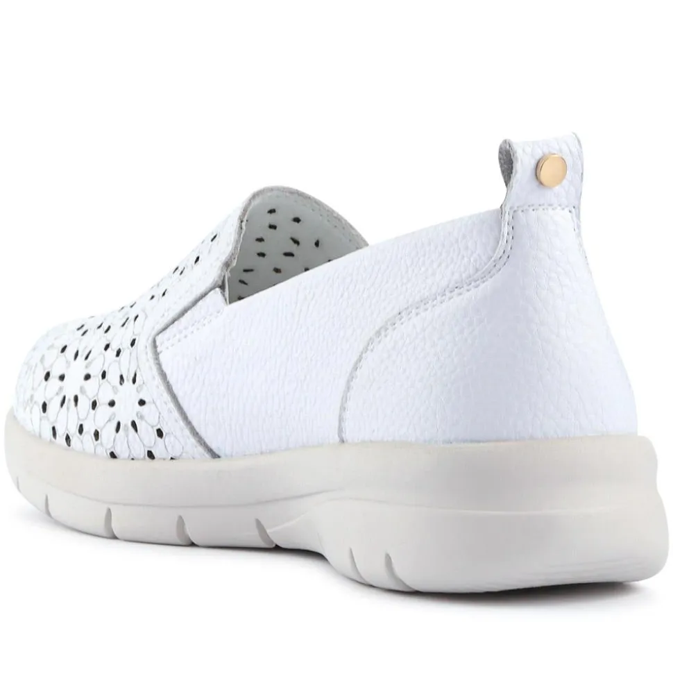 Wide Fit Leather Slip-On Shoes - White