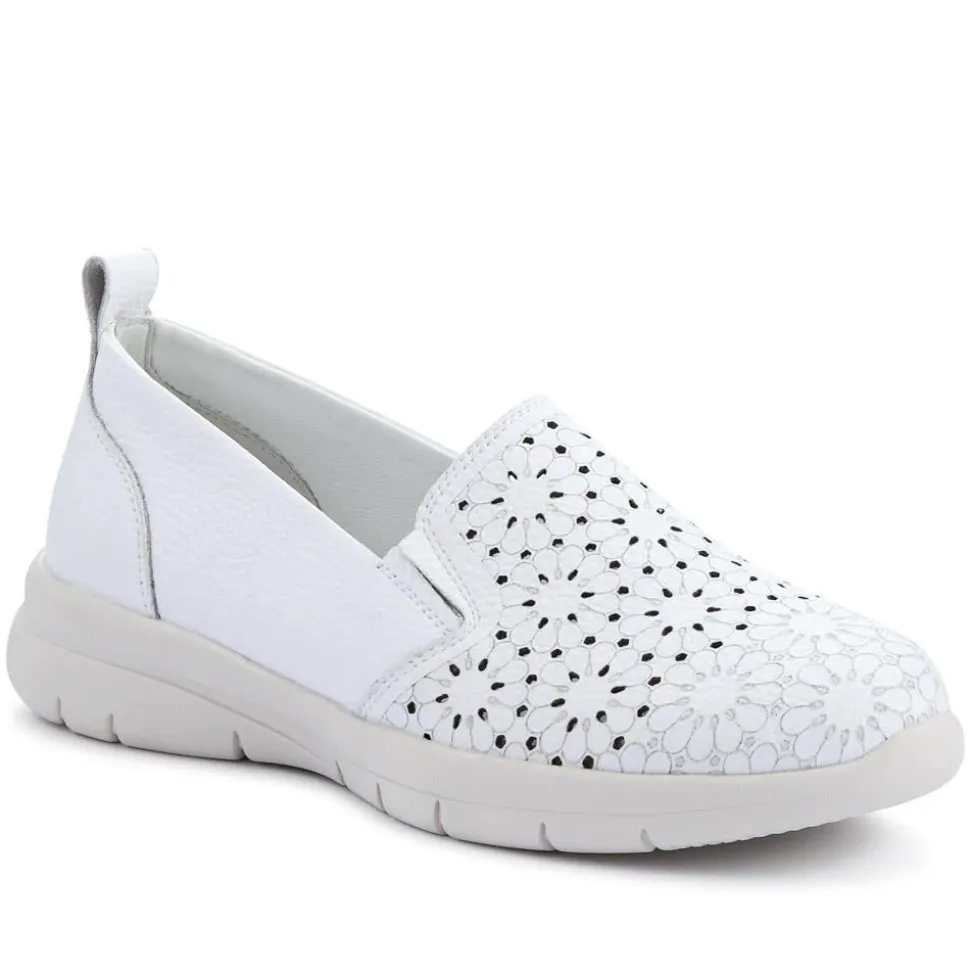 Wide Fit Leather Slip-On Shoes - White