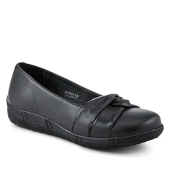 Wide Fit Leather Slip On Shoes With Ribbon Detail - Black