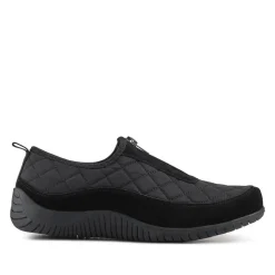 Wide Fit Leather Slip-On Shoes With Zip Fastening - Black