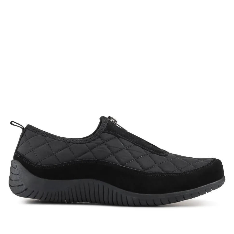 Wide Fit Leather Slip-On Shoes With Zip Fastening - Black