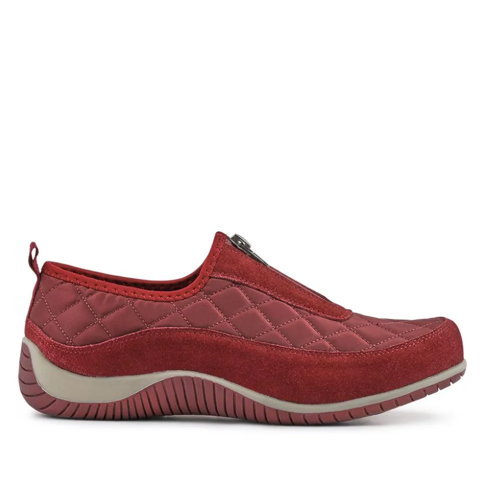 Wide Fit Leather Slip-On Shoes With Zip Fastening - Burgundy