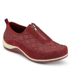 Wide Fit Leather Slip-On Shoes With Zip Fastening - Burgundy