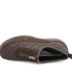 Wide Fit Leather Slip-On Shoes With Zip Fastening - Chocolate
