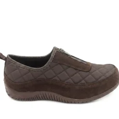 Wide Fit Leather Slip-On Shoes With Zip Fastening - Chocolate