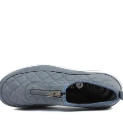 Wide Fit Leather Slip-On Shoes With Zip Fastening - Denim