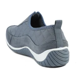 Wide Fit Leather Slip-On Shoes With Zip Fastening - Denim