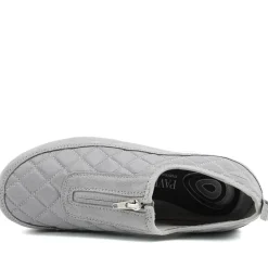 Wide Fit Leather Slip-On Shoes With Zip Fastening - Light Grey