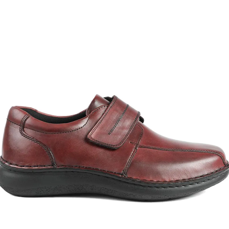 Wide Fit Leather Smart Adjustable Fit Shoes - Bordeaux