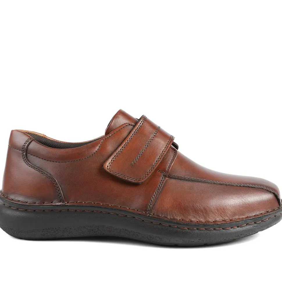 Wide Fit Leather Smart Adjustable Fit Shoes - Cognac