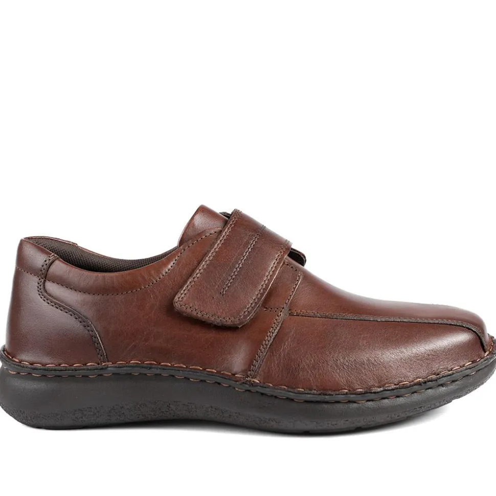 Wide Fit Leather Smart Adjustable Fit Shoes - Dark Brown