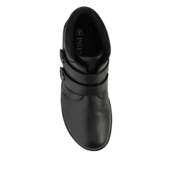Wide Fit Leather Touch Fasten Boots - Black
