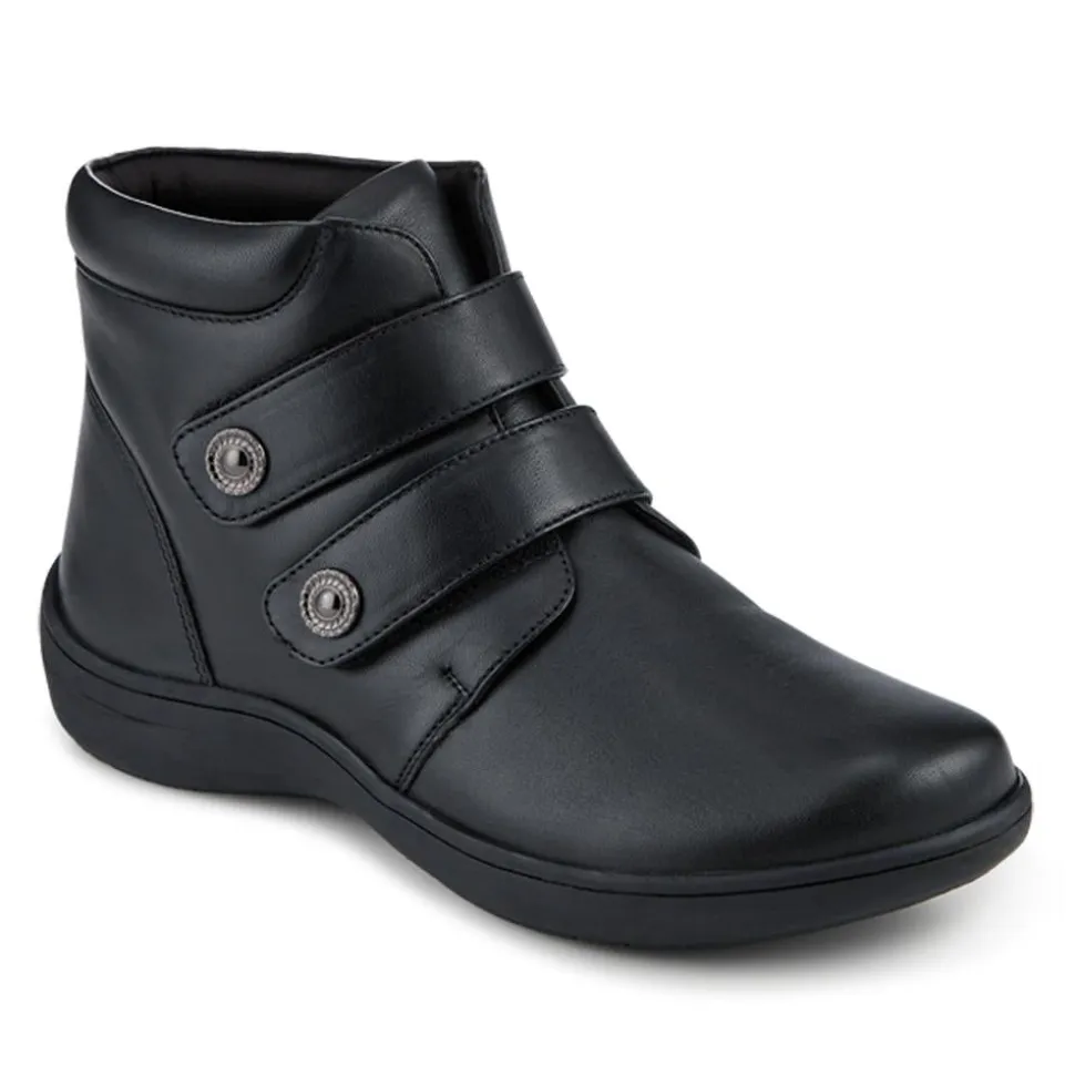 Wide Fit Leather Touch Fasten Boots - Black