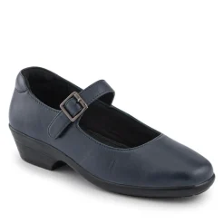Wide Fit Leather Touch-Fasten Mary Janes - Navy
