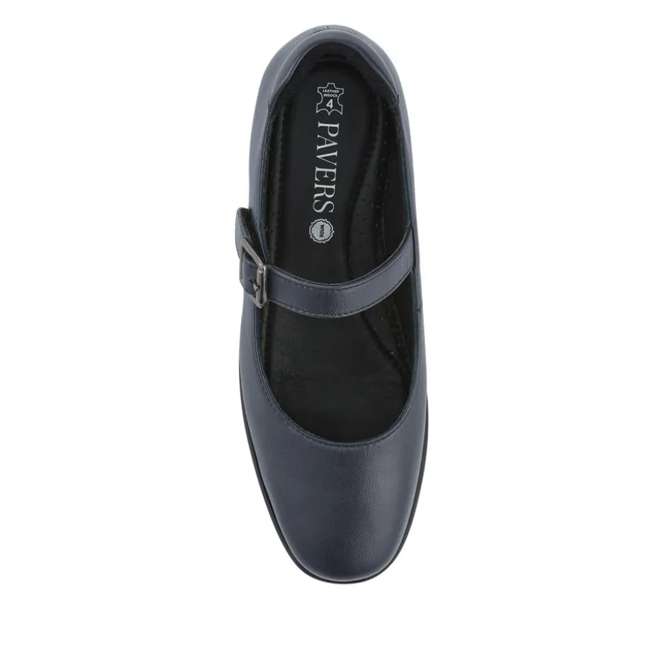 Wide Fit Leather Touch-Fasten Mary Janes - Navy