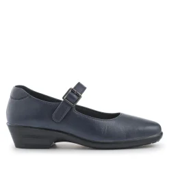 Wide Fit Leather Touch-Fasten Mary Janes - Navy
