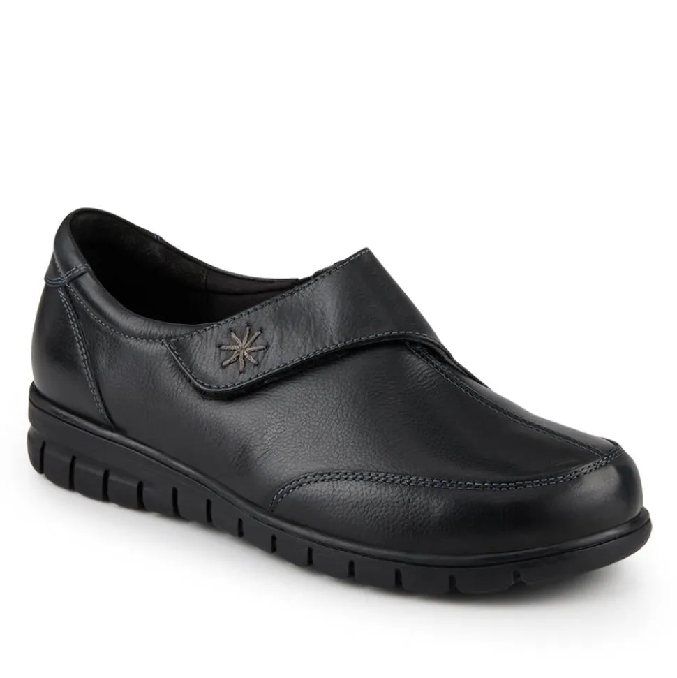 Wide Fit Leather Touch-Fasten Monk Shoes - Black